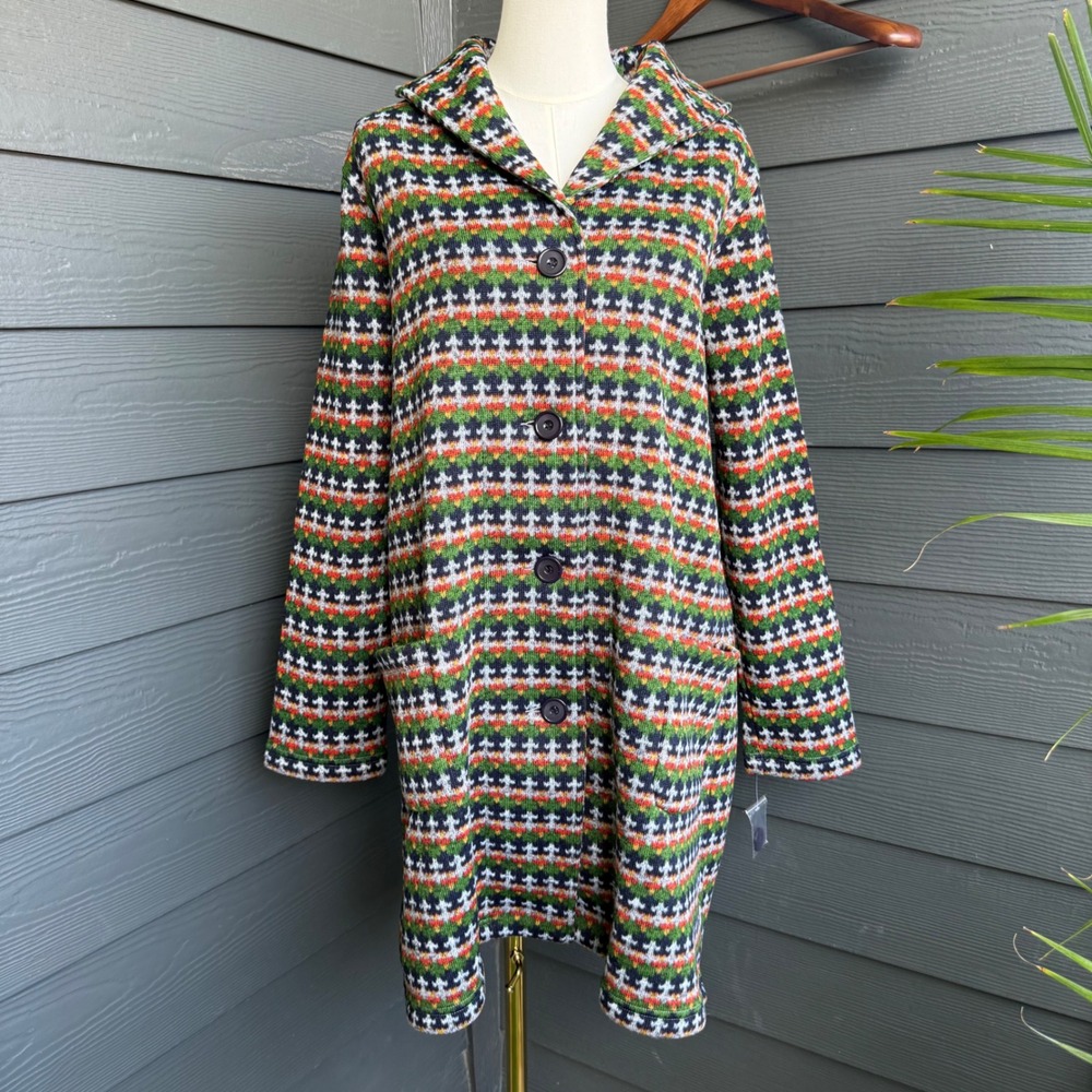 BFA Classics Houndstooth Knit Coat Jacket Medium Button Front Colorful NWT